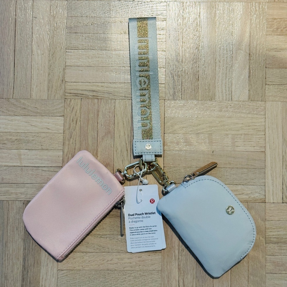 Lululemon - Dual Pouch Wristlet, Pink and White, Brand New with Tags!